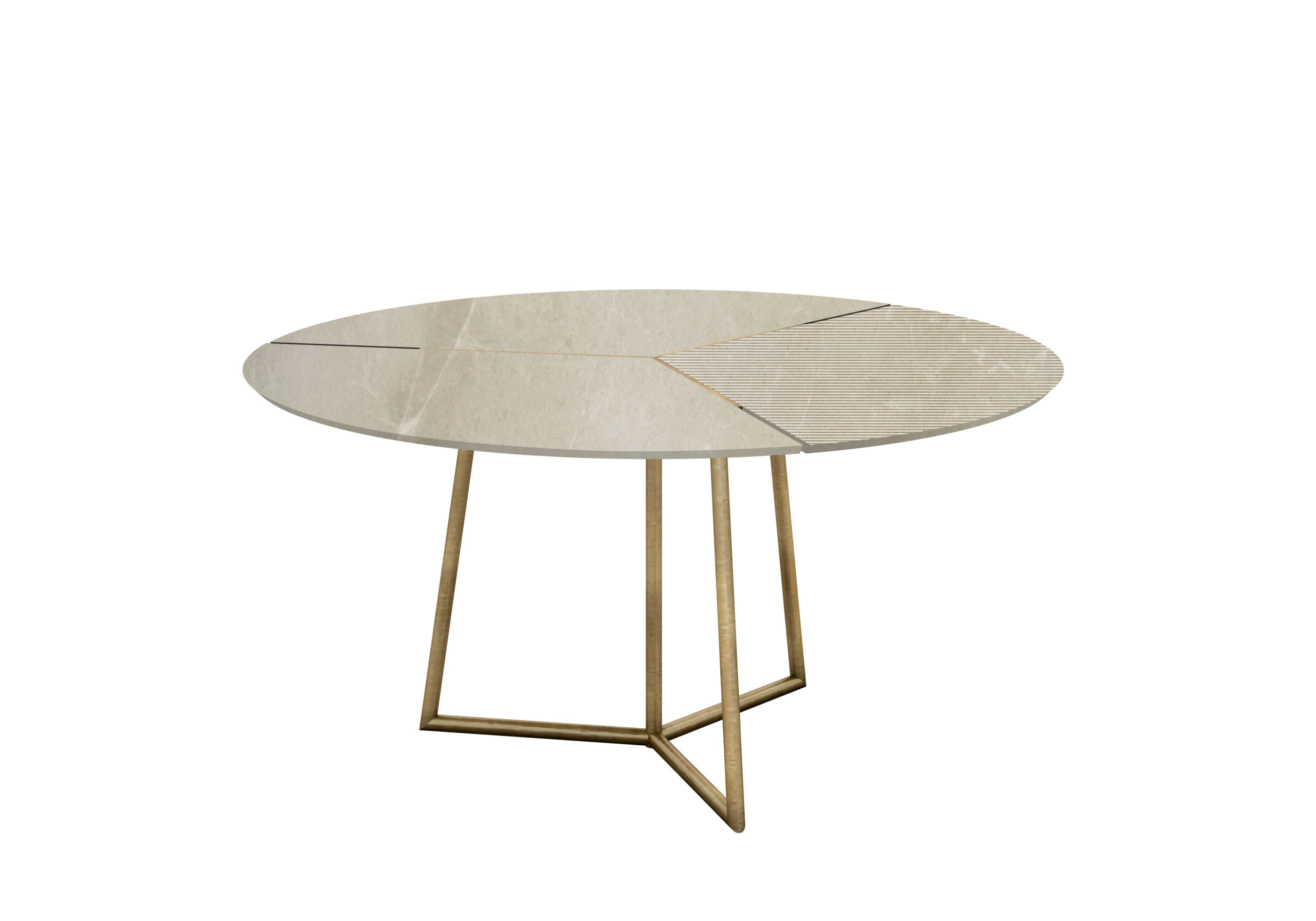 Liesma mesa redonda de mármol Crema Premium en diferentes texturas. Para seis. Patas metálicas color bronce.