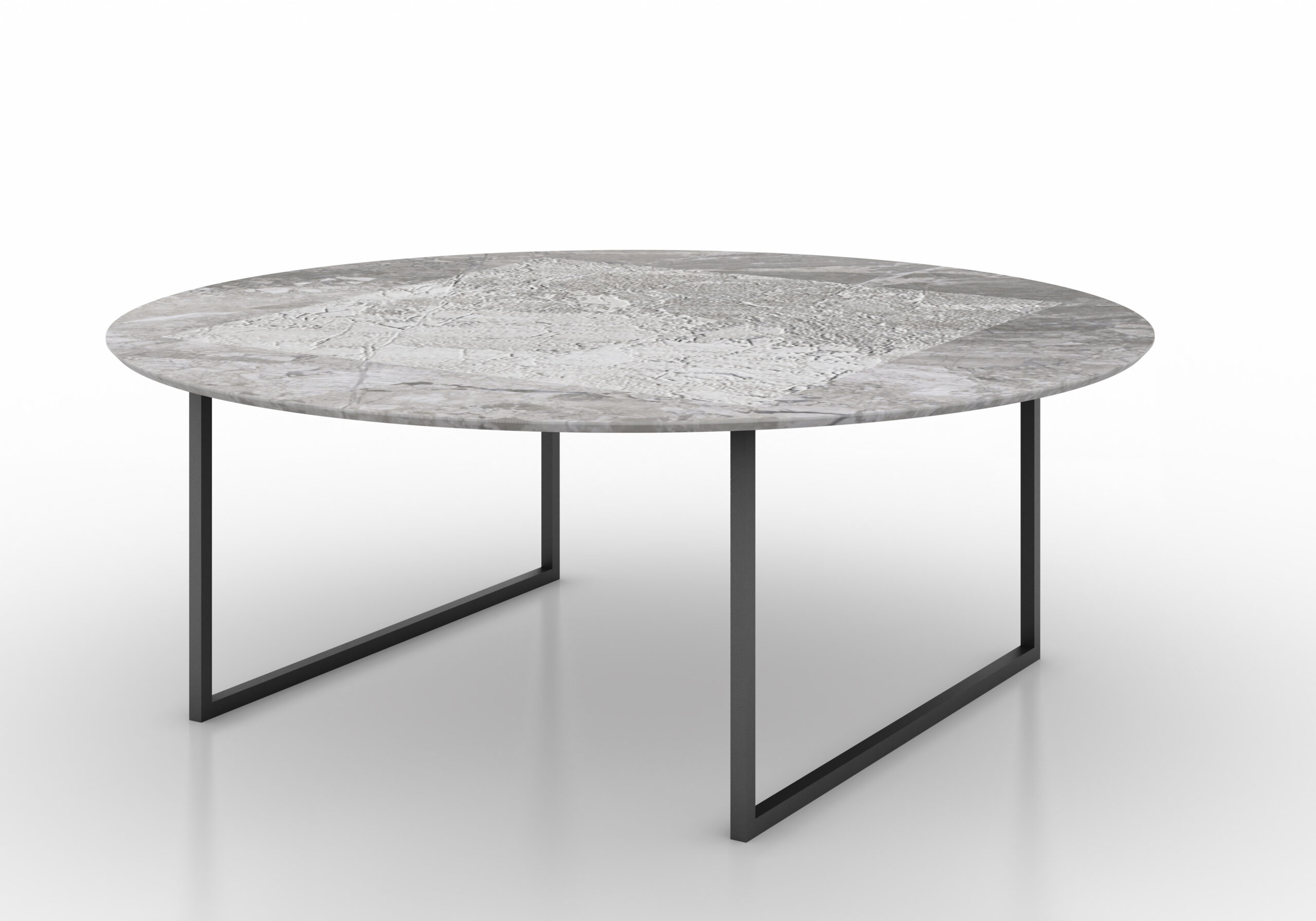 Morava mesa de centro redonda con mármol Gris Nairobi pulido y leather mate. Metal negro.