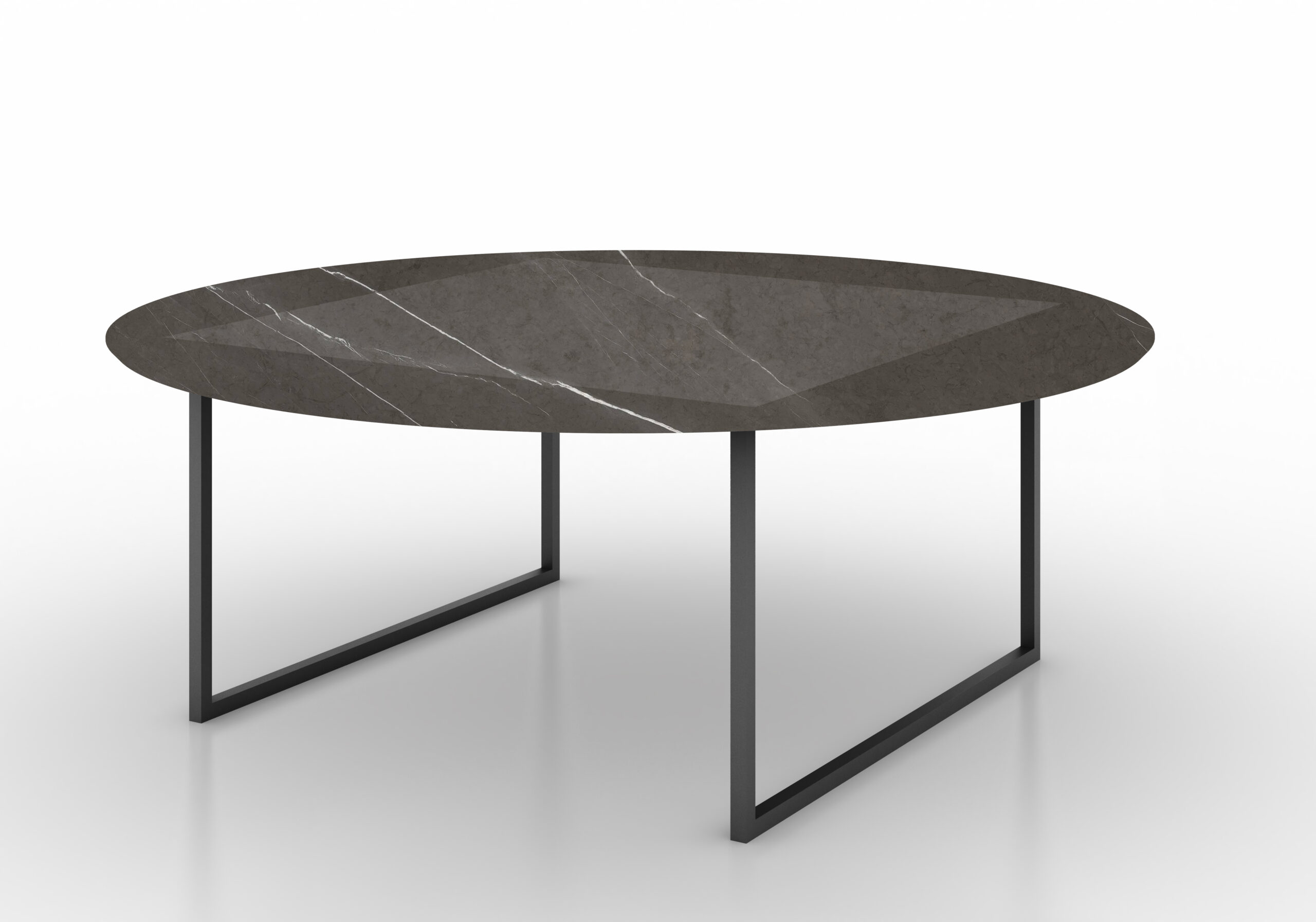 Morava mesa de centro redonda con mármol gris Pietra Grey pulido y leather mate. Metal negro.