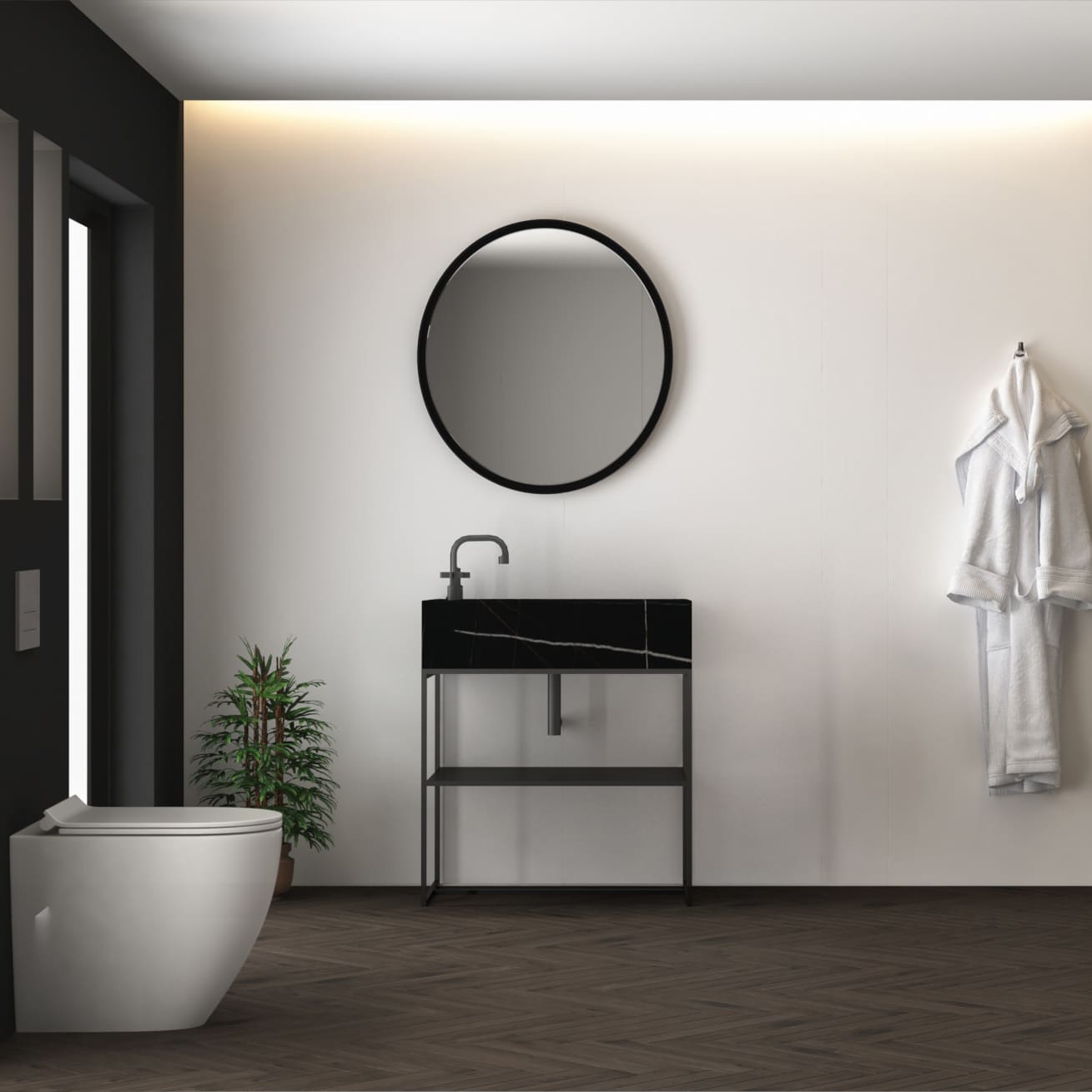 Mueble baño contract patas metálicas mármol black mirage Mueble baño contract patas metálicas mármol black mirage