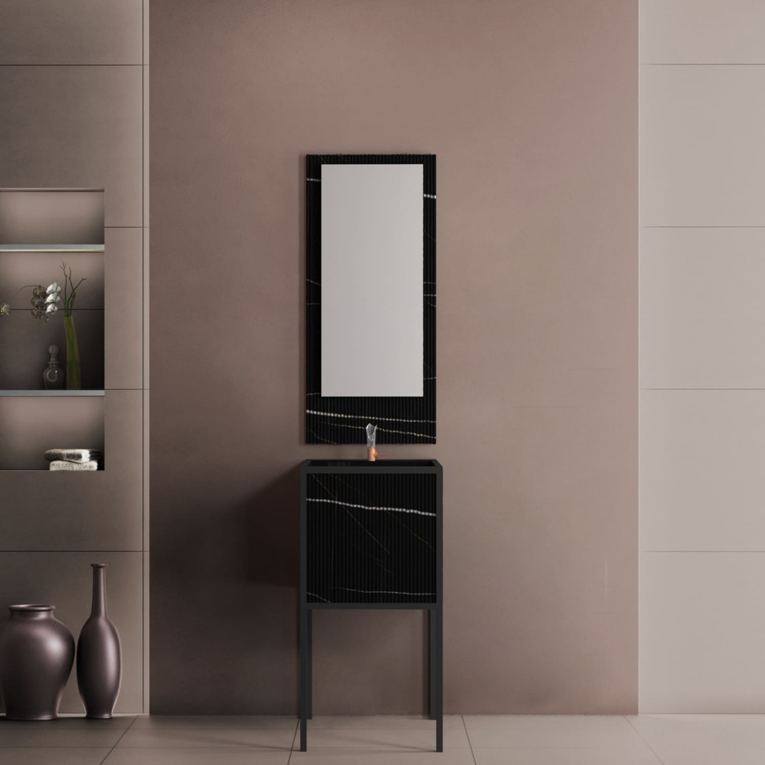 Dalim Black Mirage 1500 Dalim, lavabo y espejo CONTRACT mármol negro Black Mirage