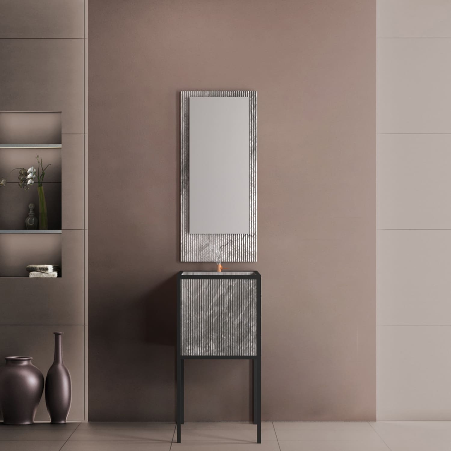 Dalim Nairobi 1500 Dalim, lavabo y espejo CONTRACT mármol Gris Nairob