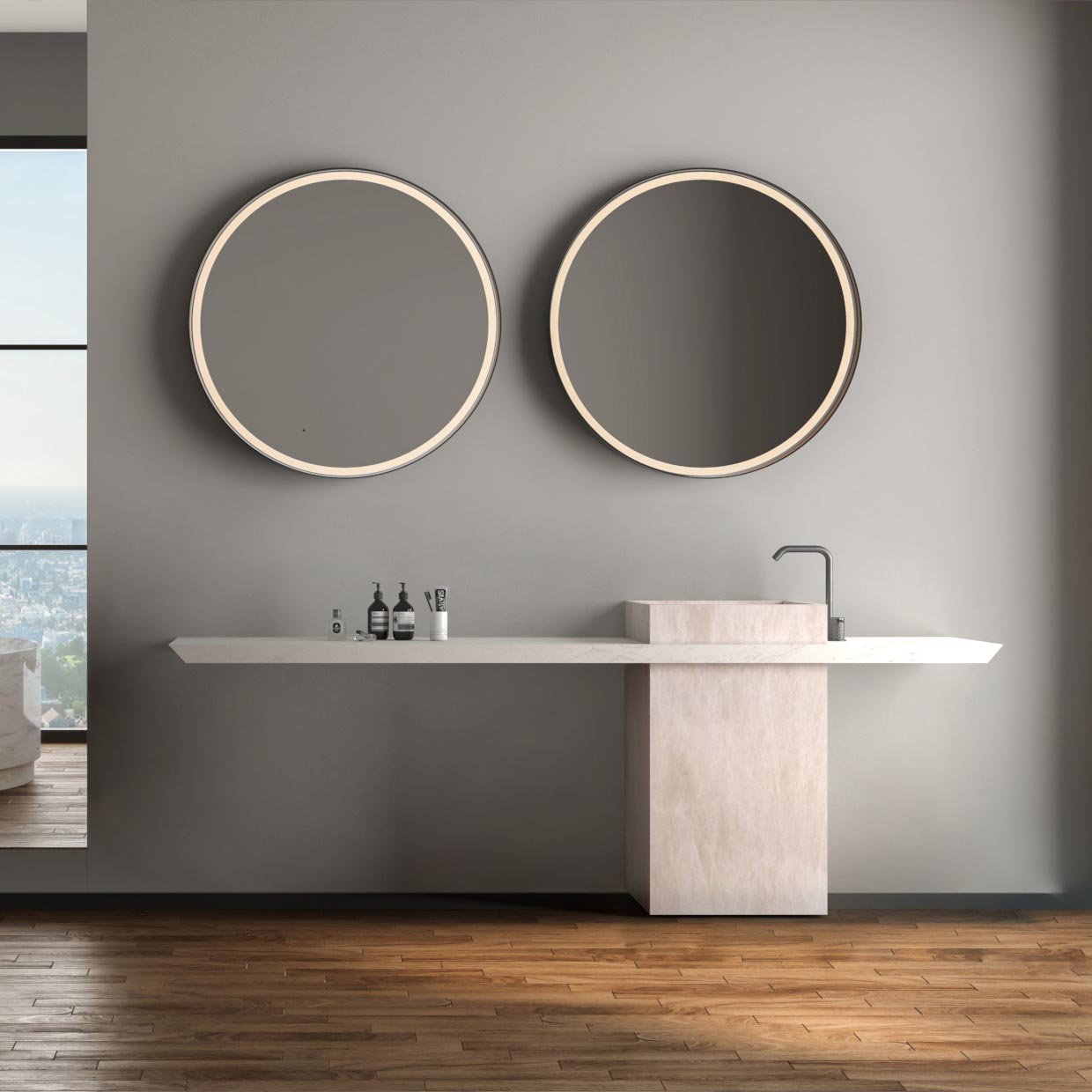 Moldunova Seno Cuadrado Dekton Premium Mueble de baño singular para contract. Seno integrado. Dekton Premium.