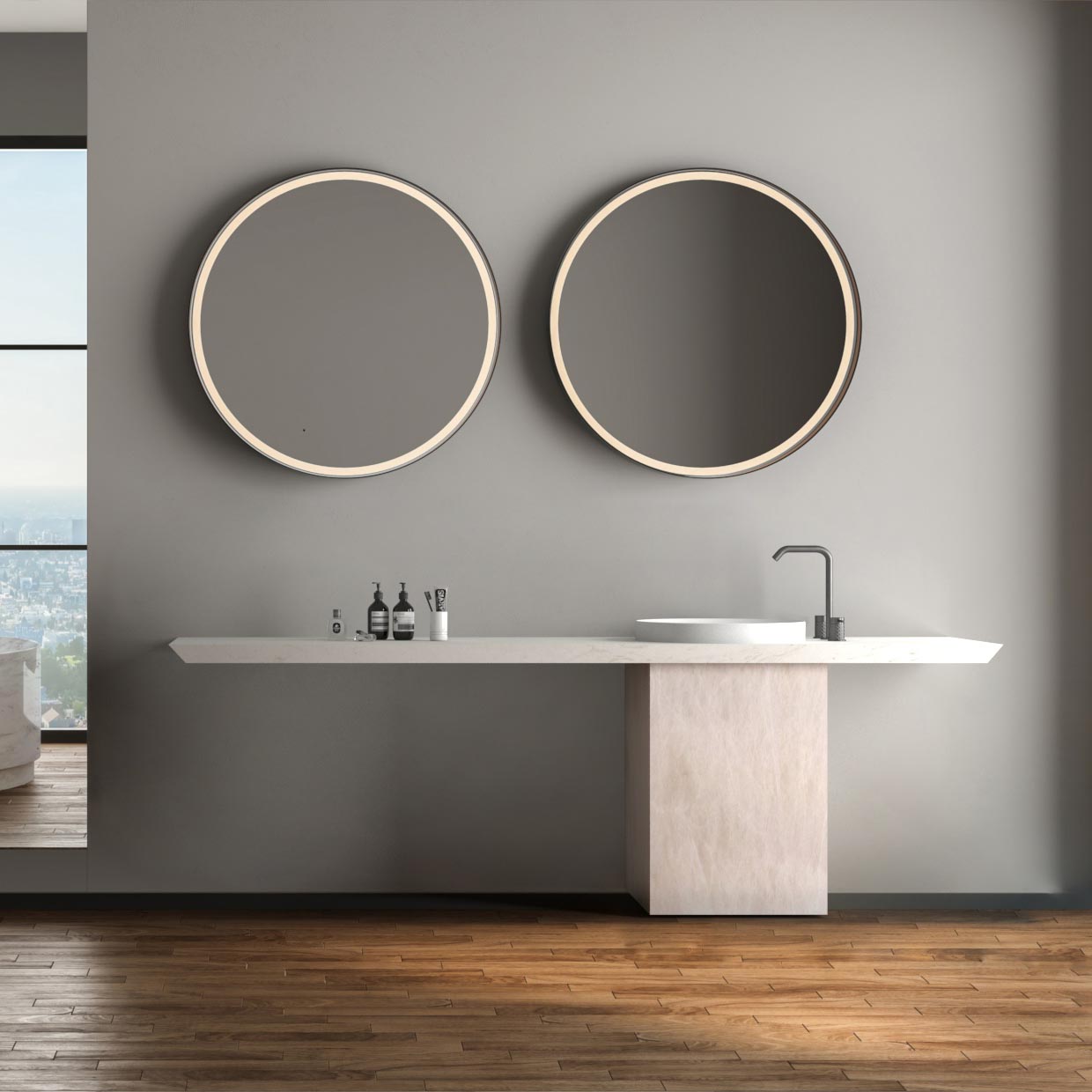 Moldunova Seno Redondo Dekton Premium Mueble de baño singular para contract. Seno cerámico. Dekton Premium.